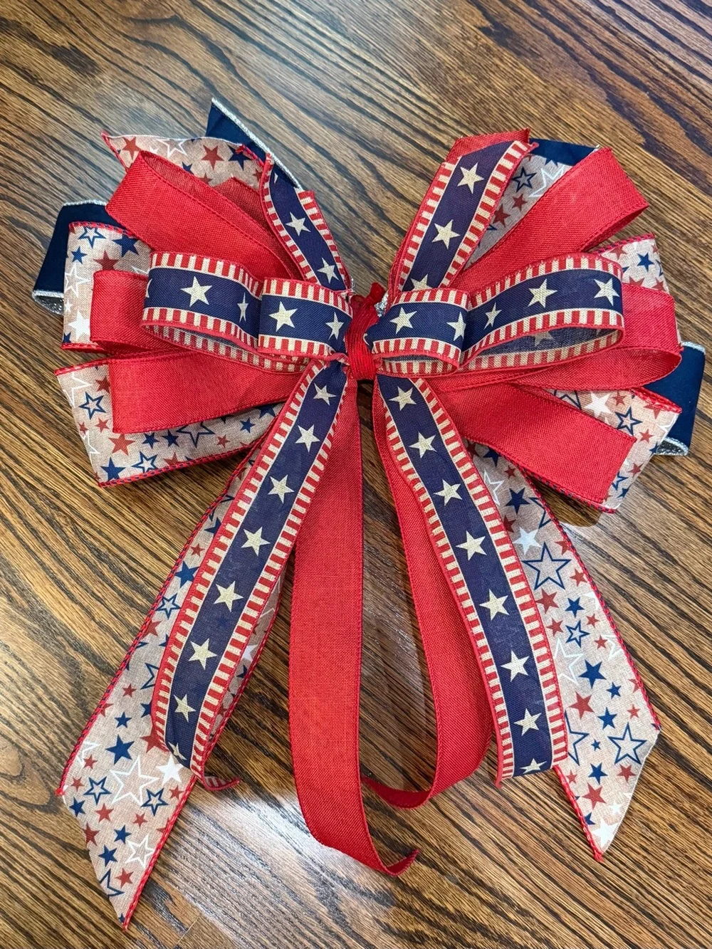 Patriotic Red, White & Blue Star Ribbon Bow - Classic Holiday Wreath Accent